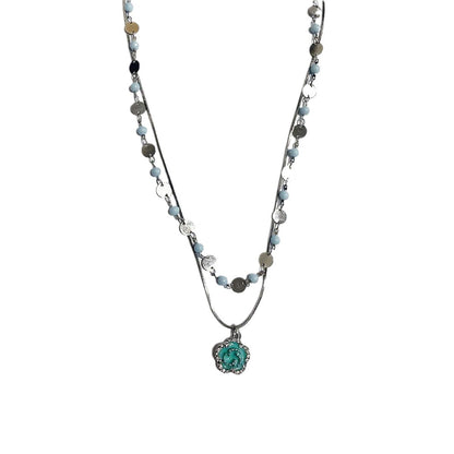 Layer Twin Blue Rose Titanium Steel Necklaces