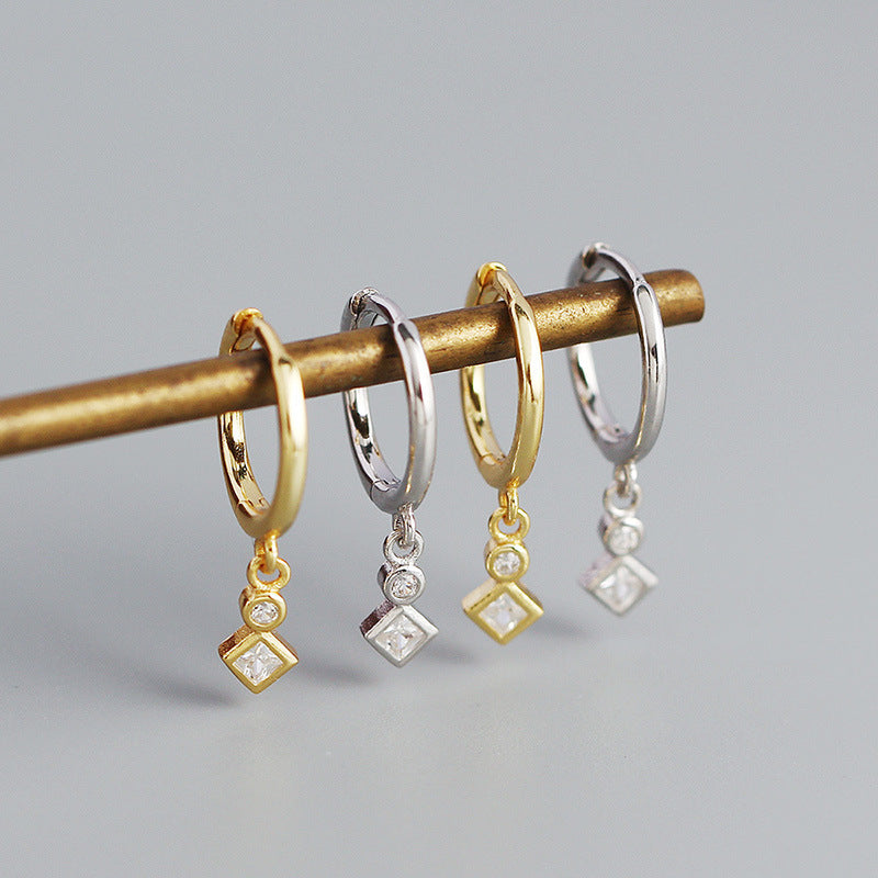 Sier Geometric Cold Style Square Diamond Earrings