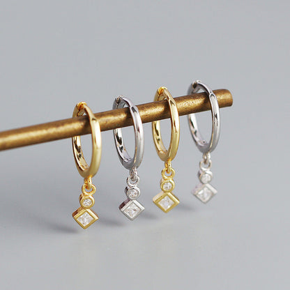 Sier Geometric Cold Style Square Diamond Earrings