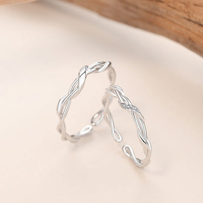 Women's Winding Mobius Couple Sterling Sier Pair Simple Rings