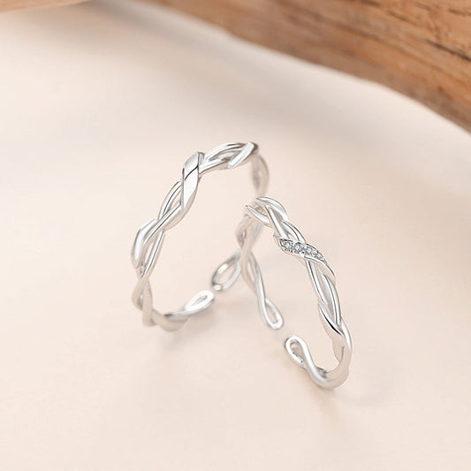Women's Winding Mobius Couple Sterling Sier Pair Simple Rings