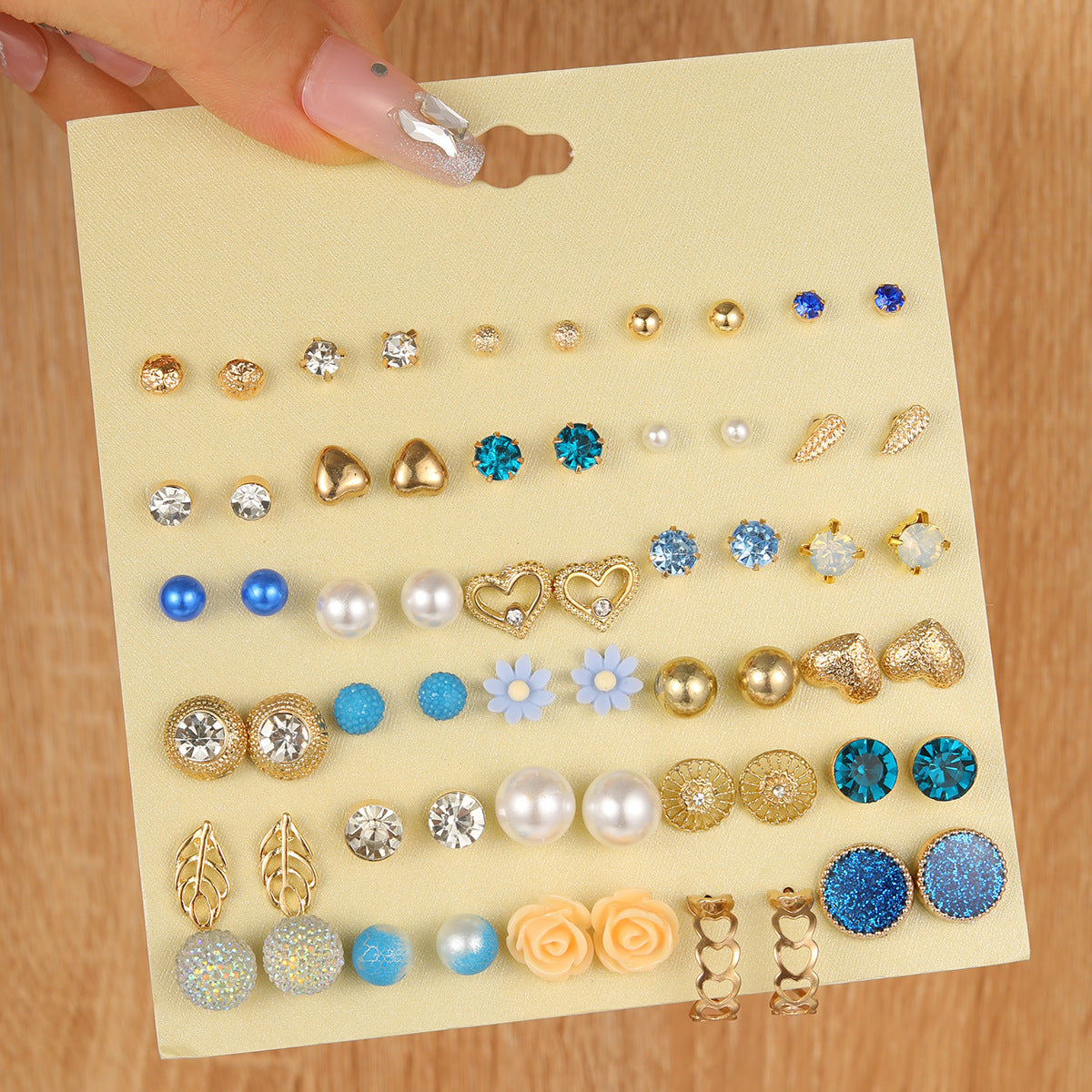 Drop-shaped Flower Inlaid Rhinestone Suit Combination Set Earrings