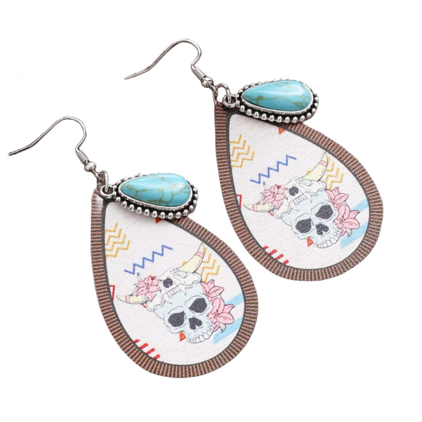 Retro Ethnic Style Fashion Skull Totem Printing Wooden Earrings