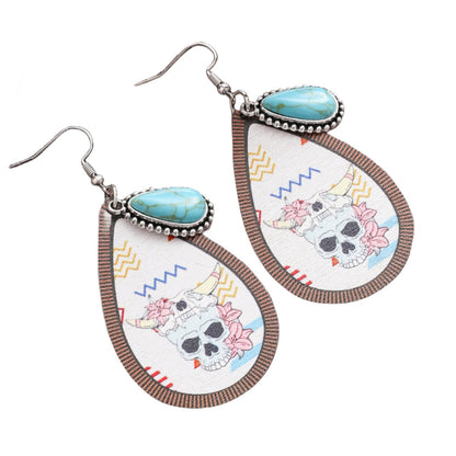 Retro Ethnic Style Fashion Skull Totem Printing Wooden Earrings