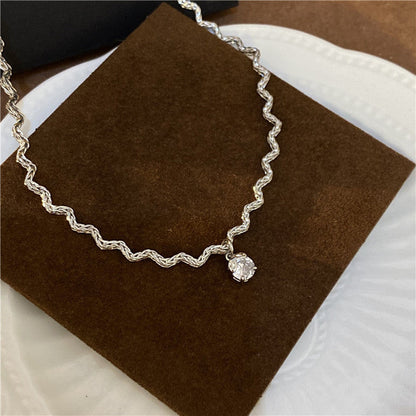 Women's Shiny Diamond Pendant High-grade Wave Design Necklaces