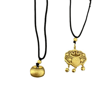 Chinese Style Lucky Lock Pendant Golden Bean Long Life Necklaces
