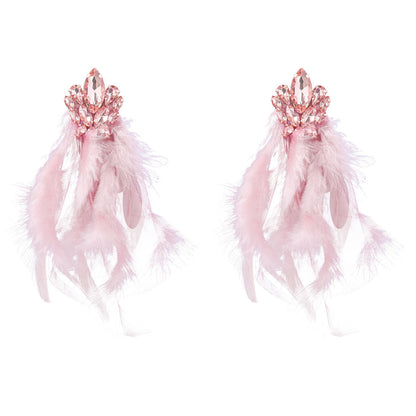 Diamond Flower Long Feather Tassel Female Earrings