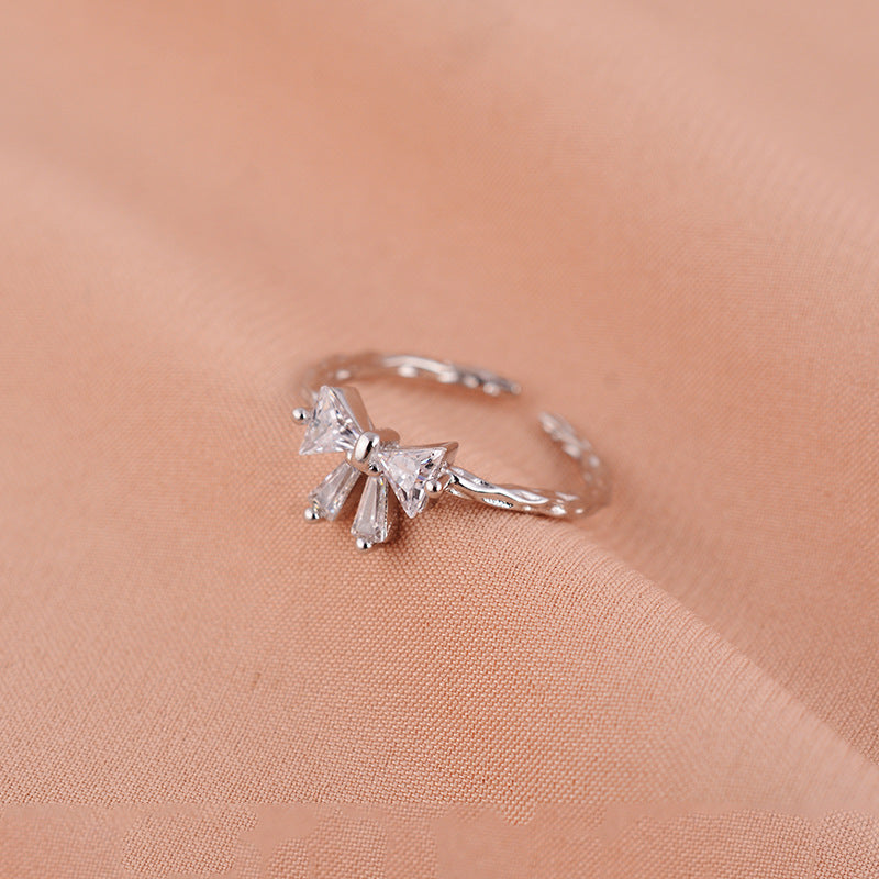 Women's Opening Adjustable Bow Sier Zircon Sweet Rings