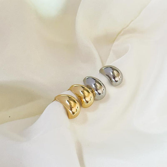 Women's Golden Oval Bean-shaped Geometric Shaped Sier Earrings