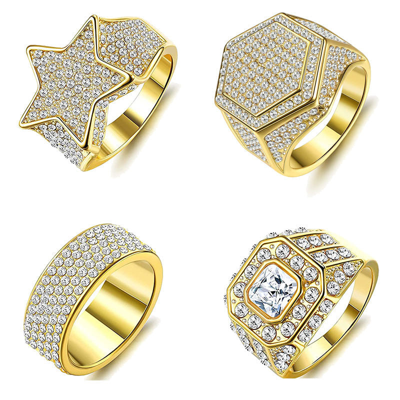 Men's Fashion And Luxury Polygon Shiny Hip Hop Rings