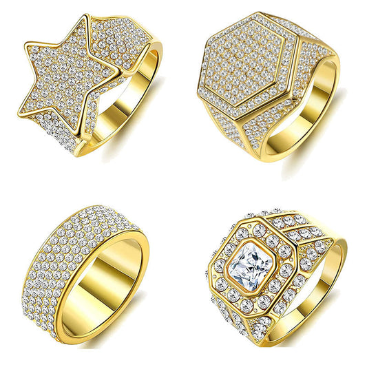 Men's Fashion And Luxury Polygon Shiny Hip Hop Rings