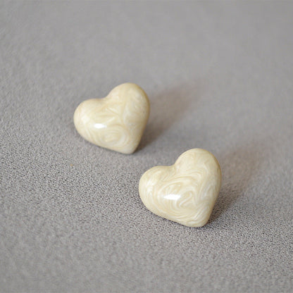 Trendy Vintage Love Heart Pearlescent Enamel Earrings