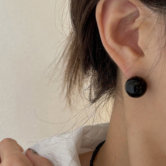 Women's Black Ball Design Sense Niche Retro Earrings