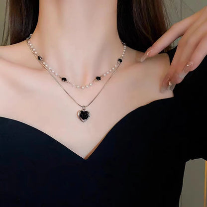 Love Pearl Female Sweet Cool Hot Double Layer Twin Necklaces