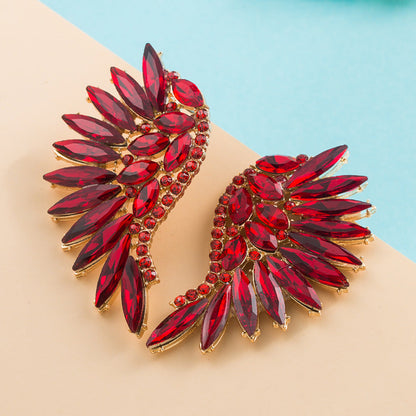 Exaggerated Fan-shaped Bohemian Wings Colorful Rhinestone Earrings