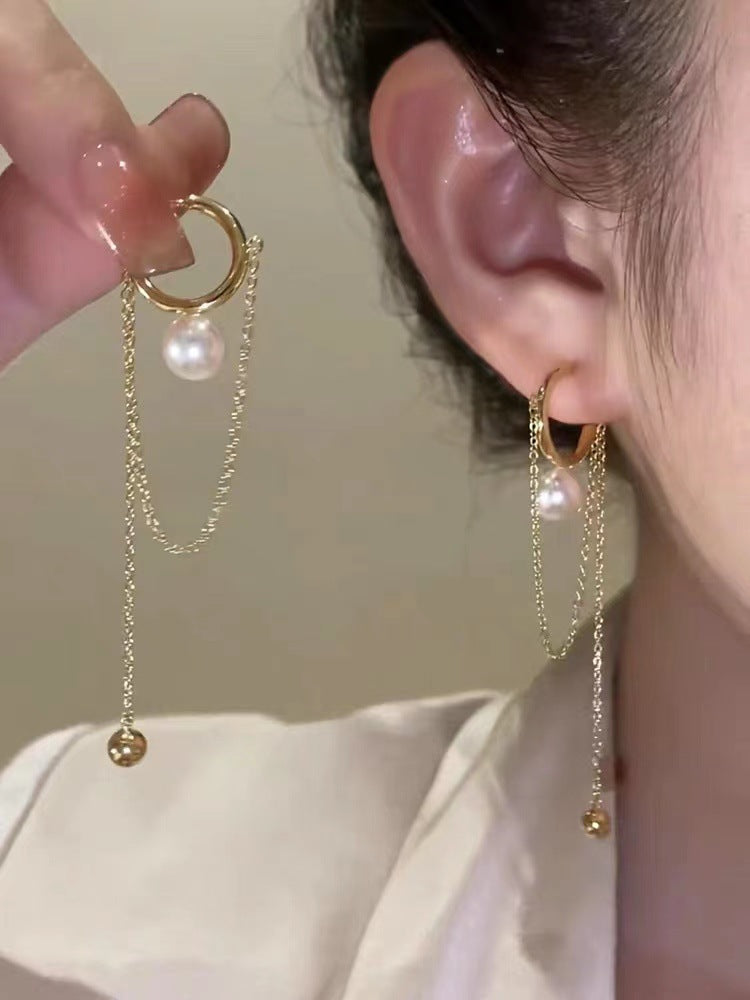 Women's Minority Pearl Chain Pendant Light Luxury Earrings