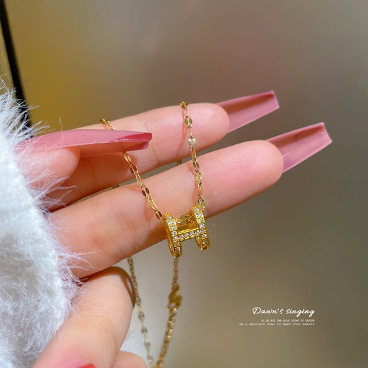 Titanium Steel High-grade Diamond Letter Female Necklaces