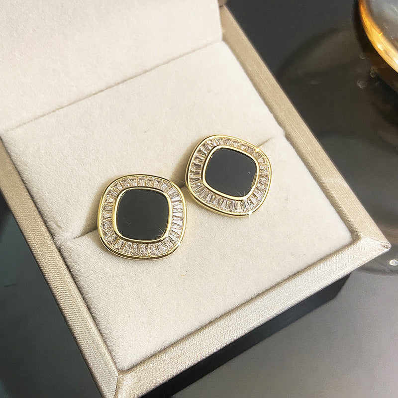 Women's Retro Plate Square Zircon Fashionable Design Earrings