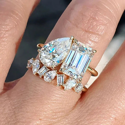 Water Drop Row Diamond Female Spiral Birthday Rings