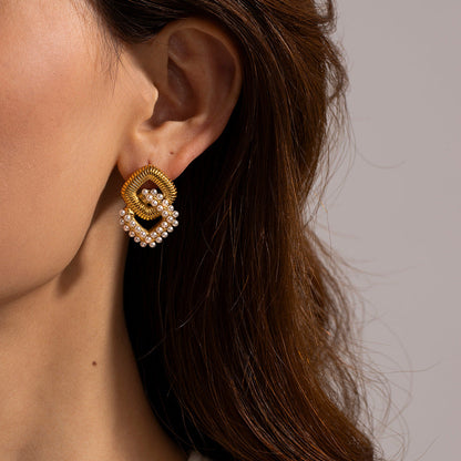 Trendy Gold Stainless Steel Inlaid Zircon Earrings