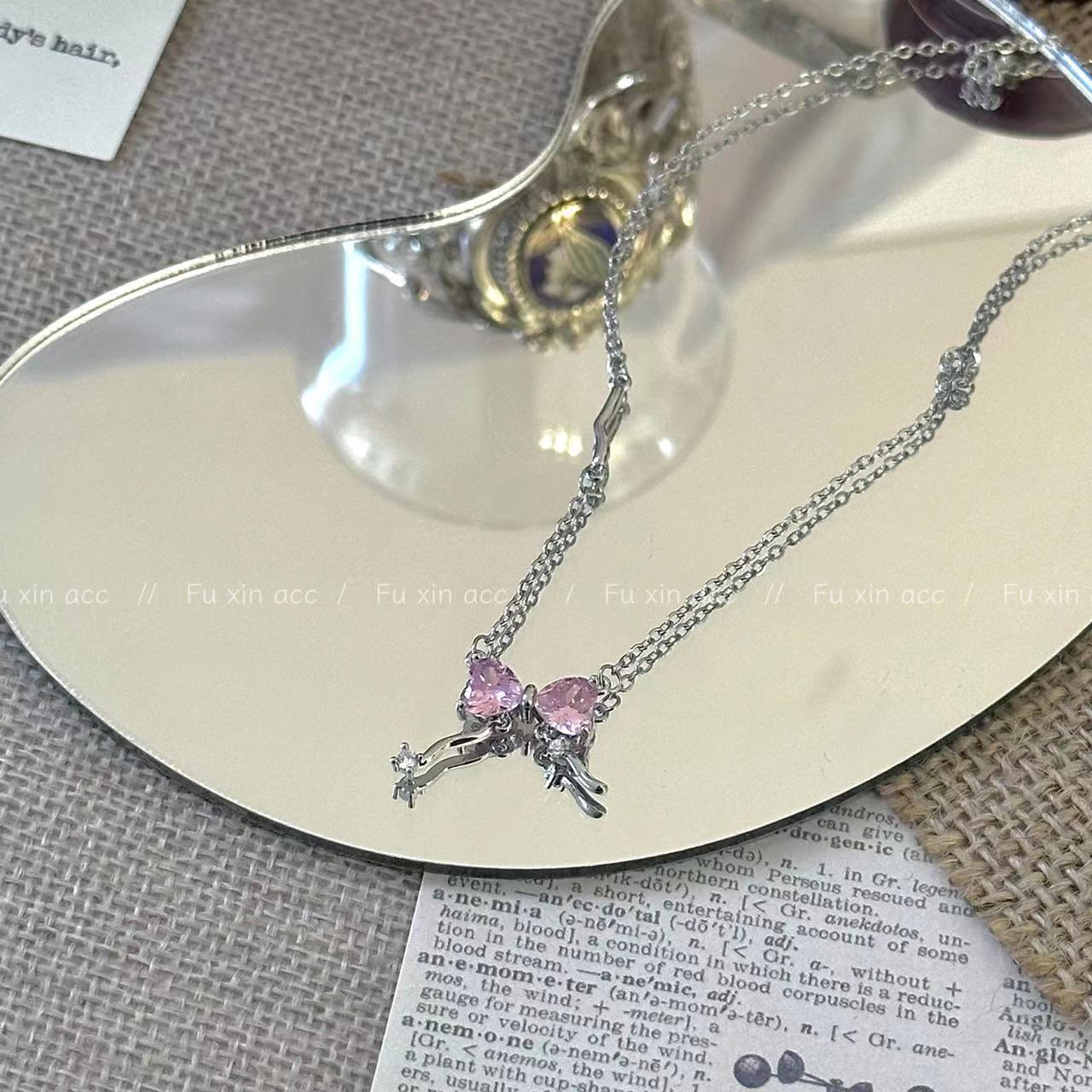 Inlaid Zircon Tassel Female Niche Personality Pink Necklaces