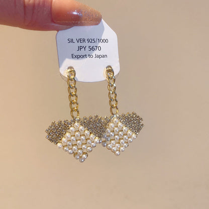 Diamond Grenadine Flower Tassel Sweet Fresh Earrings