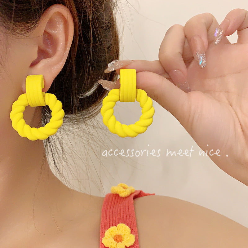 Needle Colored Series Square Round Fresh Earrings