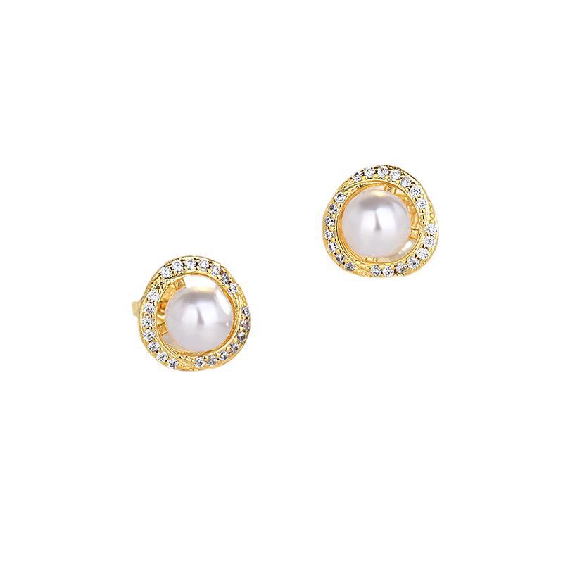 Women's High-grade Simple Temperament Winding Pearl Korean Earrings