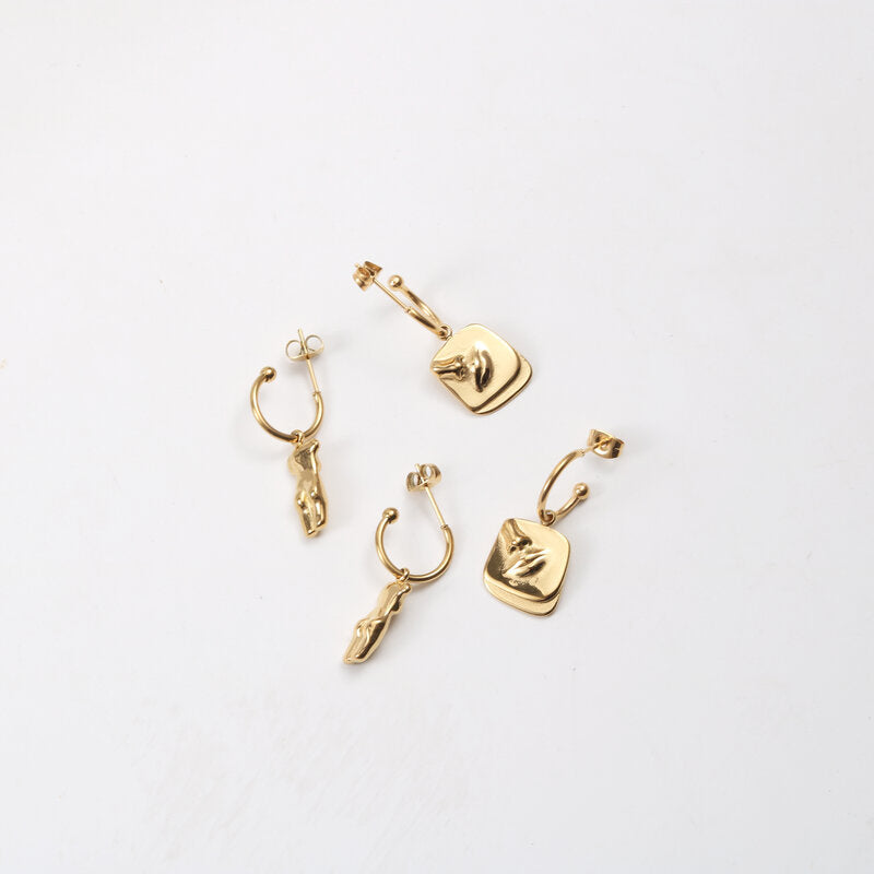 Body Figure Art Side Face Round Female Titanium Steel Earrings