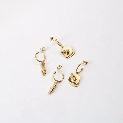 Body Figure Art Side Face Round Female Titanium Steel Earrings