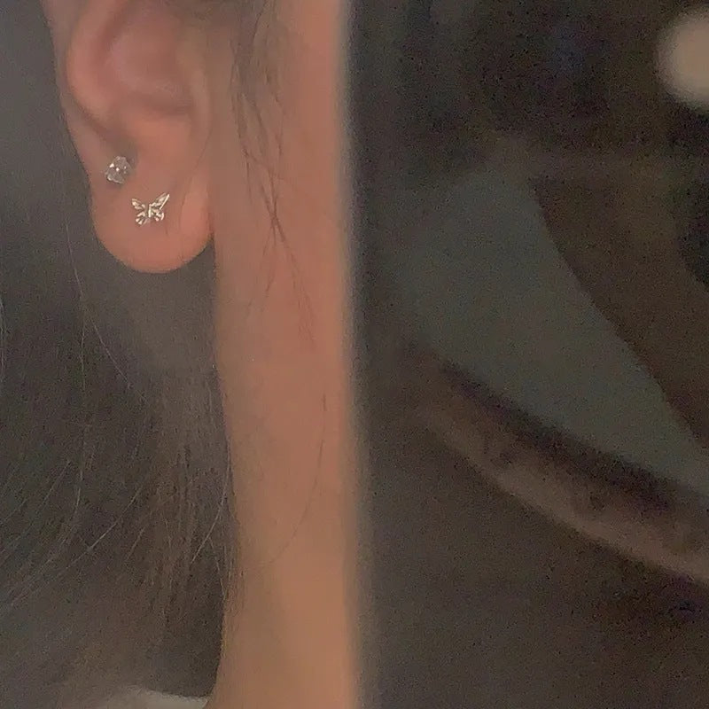 Women's Summer Mini Sier Small Butterfly Ear Rings