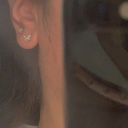 Women's Summer Mini Sier Small Butterfly Ear Rings