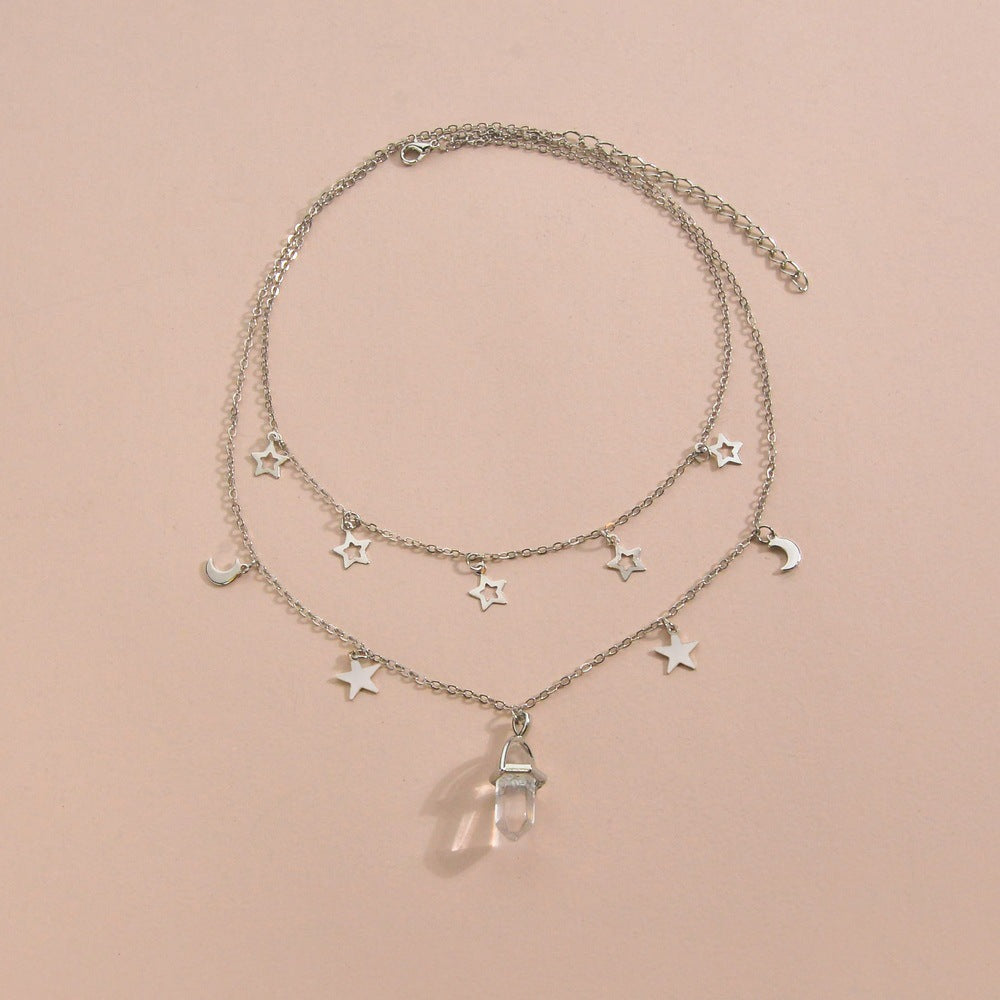 Fashion Iron Star Moon Multilayer Collarbone Hexagon Prism Necklaces