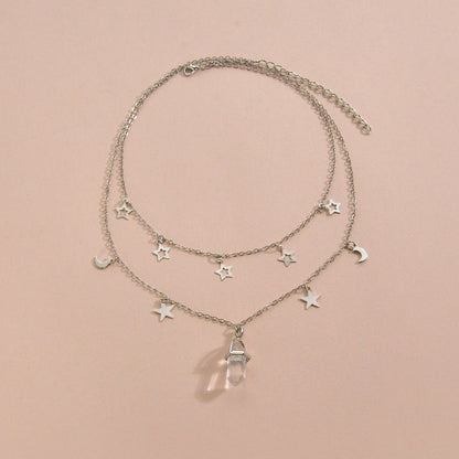 Fashion Iron Star Moon Multilayer Collarbone Hexagon Prism Necklaces