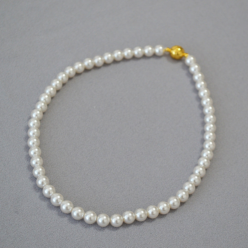 Women's Circle Highlight Imitation Pearl Magnetic Buckle Sweater Necklaces