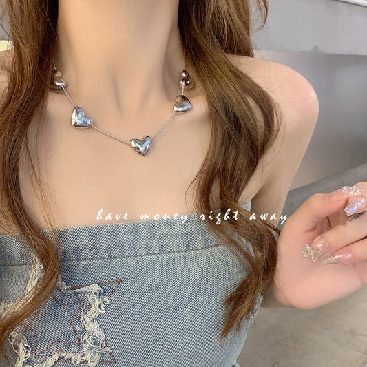 Cold Style Sier Love Female Temperament Heart-shaped Collarbone Necklaces