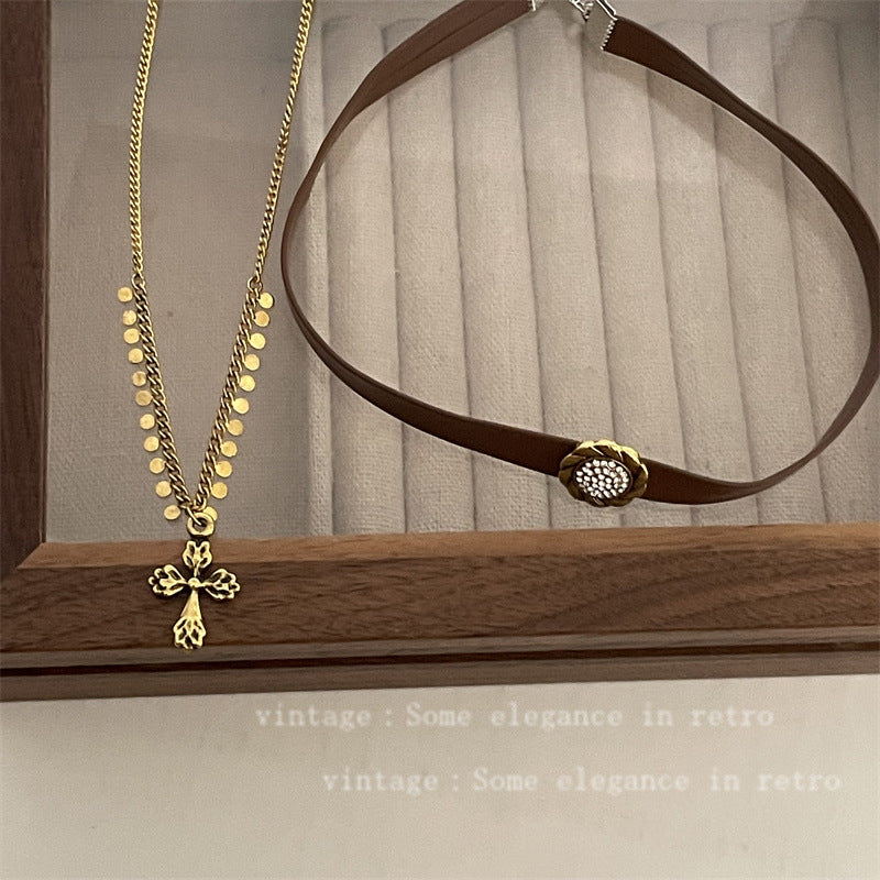 Leather Retro Textured Collar Stacked Gu Necklaces