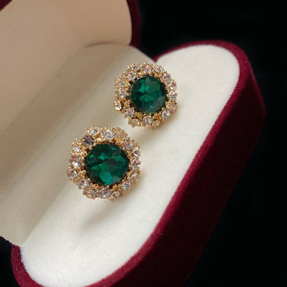 Needle Temperament Emerald Diamond Female Retro Earrings