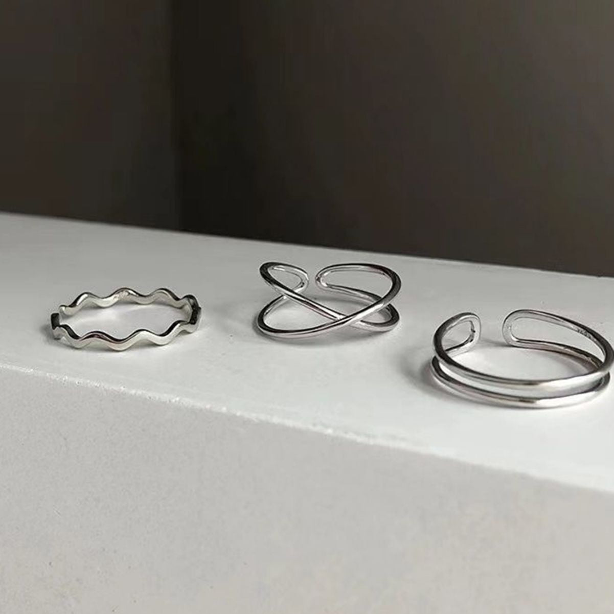 Korean Style Simple Niche Bag Parallel Wave Rings