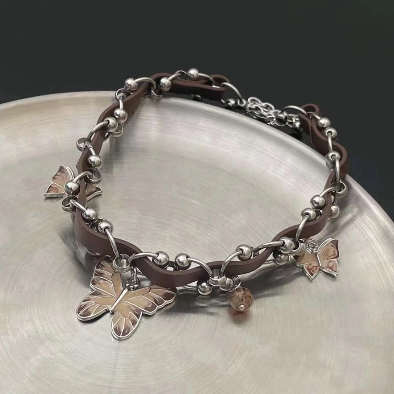 Pendant Niche Leather Interspersed Design Sense Personalized Necklaces