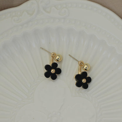 Black Small Flower Mini Little Daisy Front Earrings