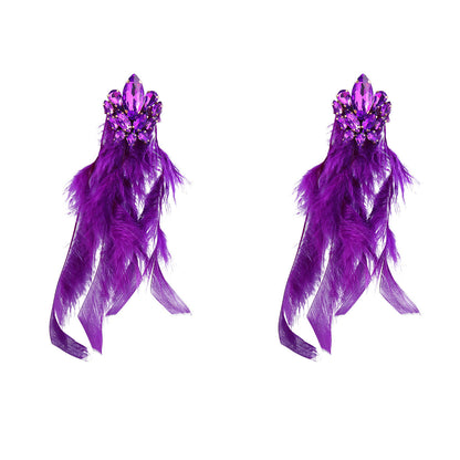 Diamond Flower Long Feather Tassel Female Earrings