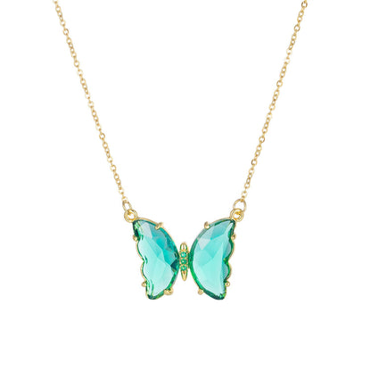 Women's Fantasy Glass Crystal Butterfly For Clavicle Necklaces