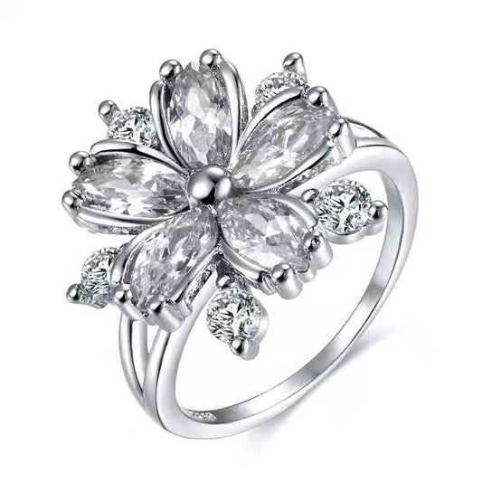 Copper Material Romantic Flower Zircon Light Rings