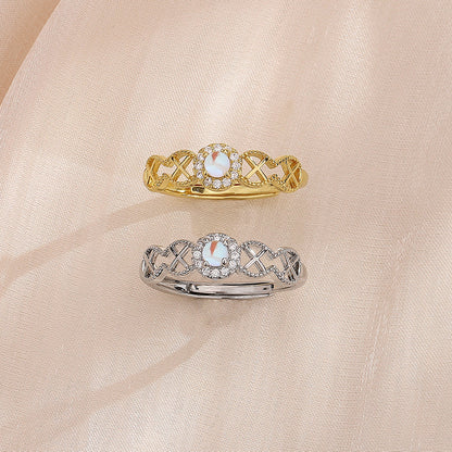 Moonstone Elegant Gold Plated Hollow Cross Aurora Zircon Rings