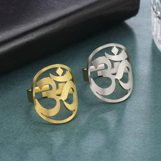 Popular Stainless Steel Color Golden Hollow Logo Rings