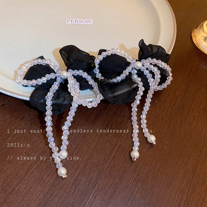 Fairy Tulle Bow Pearl Crystal Tassel Rings