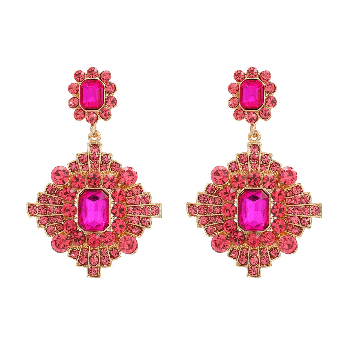Women's Trendy Colorful Crystals Exaggerated Geometric Full Earrings