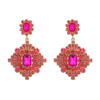 Women's Trendy Colorful Crystals Exaggerated Geometric Full Earrings