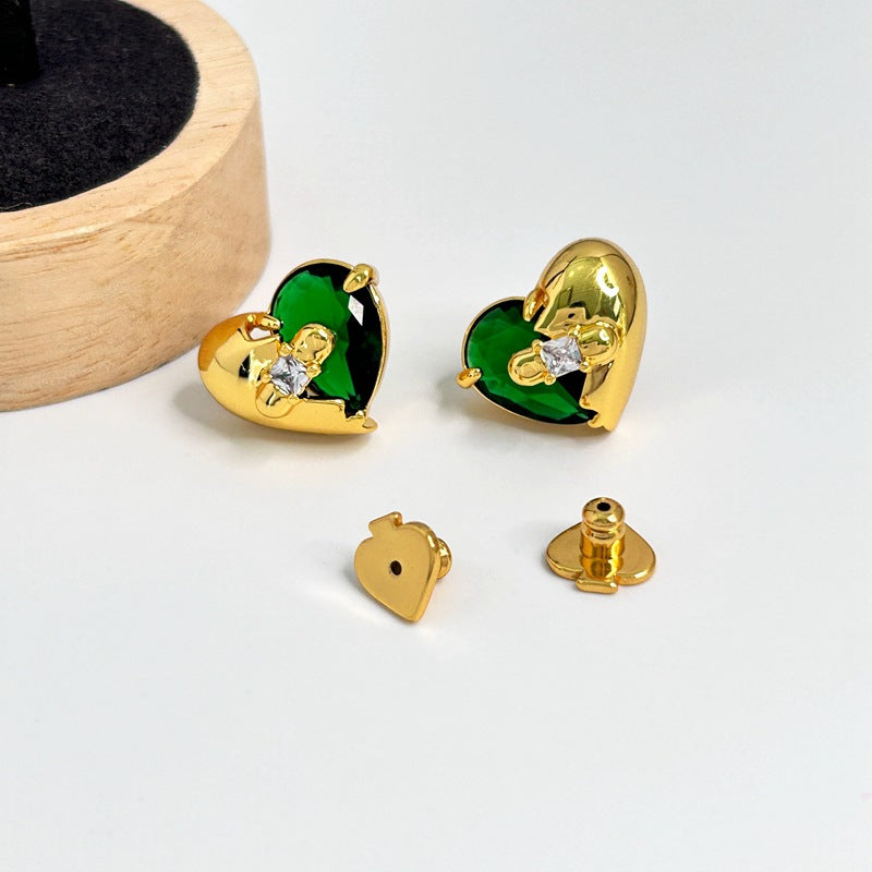 Inlaid Zircon Three-dimensional Stitching Love Heart Earrings